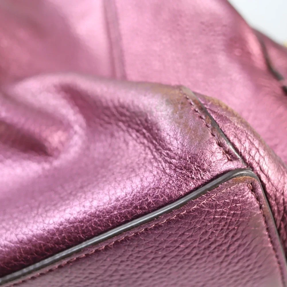 Coach Hallie Pebble‎ Leather Shoulder Bag Metallic Berry F80271 Hobo Redefined